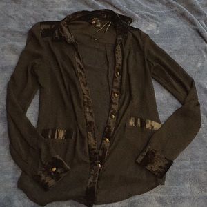 Black mesh and velvet blouse